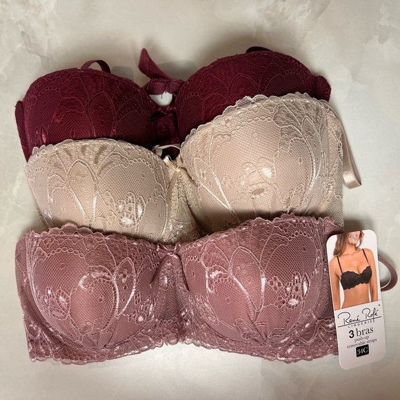 $68 Rene  Rofe Lace Underwire Bra Set - Burgundy, Cream, Mauve - Picture 4 of 9